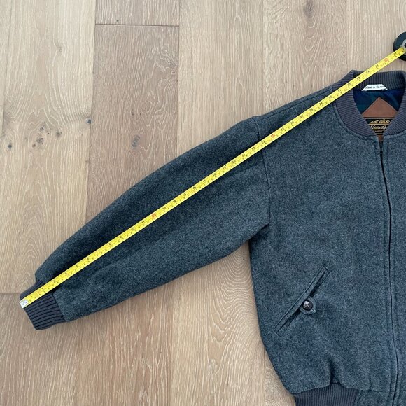 Vintage Eddie Bauer Bomber Jacket Men Large 80s 90s Gray Wool Elbow Patch - Picture 12 of 14